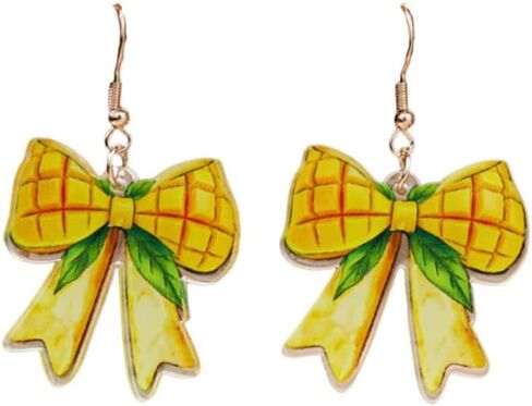 Summer Dopamine Acrylic Fruit Bow Dangle Earrings Cute Resin Funny Orange Strawberry Mango Watermelon Lemon Statement Beach Earrings for Women in Saudi Arabia