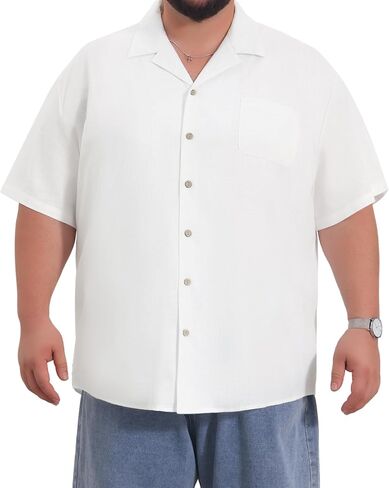 Men's Big & Tall Camp Collar Shirt Chest Pocket Short Sleeve Summer Hawaiian Shirts in Kuwait