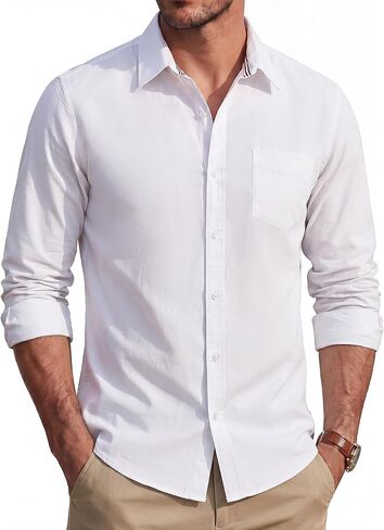 PJ PAUL JONES Men's Long Sleeve Button Down Shirt Wrinkle Free Casual Untucked Dress Shirt Regular Fit in Kuwait