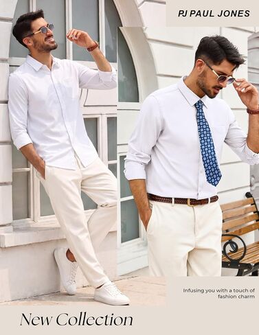 PJ PAUL JONES Men's Long Sleeve Button Down Shirt Wrinkle Free Casual Untucked Dress Shirt Regular Fit in Kuwait