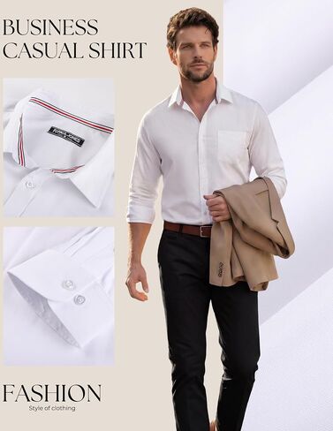 PJ PAUL JONES Men's Long Sleeve Button Down Shirt Wrinkle Free Casual Untucked Dress Shirt Regular Fit in Kuwait