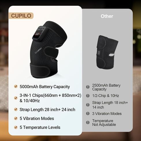CuPiLo Red Light Knee Massager with Heat & Vibration, FSA Eligible HSA Heated Knee Brace, 5 Light Levels & 5 Vibration Modes, 70 Triple-Chip Red Lights for Knee Elbow, Cordless Knee Wrap for Home in Saudi Arabia