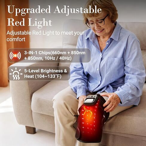 CuPiLo Red Light Knee Massager with Heat & Vibration, FSA Eligible HSA Heated Knee Brace, 5 Light Levels & 5 Vibration Modes, 70 Triple-Chip Red Lights for Knee Elbow, Cordless Knee Wrap for Home in Saudi Arabia