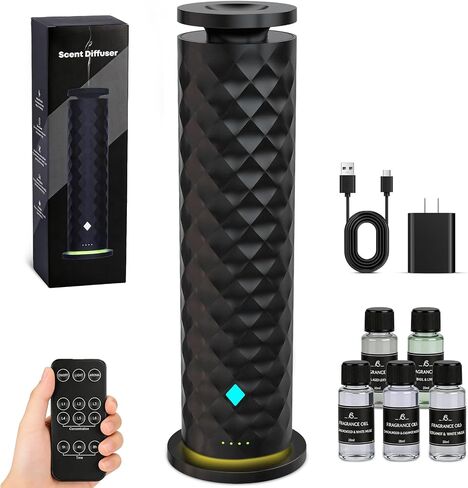Waterless Scent Diffuser Starter Kit – Remote Control Cold Air Scent Diffuser Oil Machine with 5 Oils 1000 Sq Ft Coverage Quiet Nebulizing Aromatherapy for Home Office Bedroom & Spa in Saudi Arabia