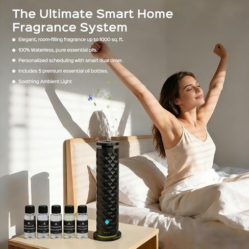 Waterless Scent Diffuser Starter Kit – Remote Control Cold Air Scent Diffuser Oil Machine with 5 Oils 1000 Sq Ft Coverage Quiet Nebulizing Aromatherapy for Home Office Bedroom & Spa in Saudi Arabia