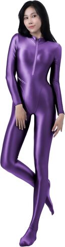 AMORESY Celestia Series Front-Zip Catsuit – High-Shine Spandex One-Piece, Stretch Fit, Classic Color Design in Saudi Arabia