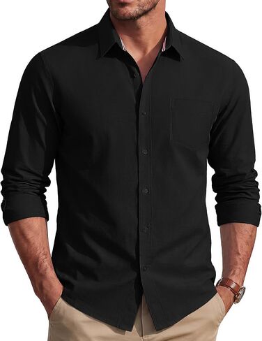 PJ PAUL JONES Men's Long Sleeve Button Down Shirt Wrinkle Free Casual Untucked Dress Shirt Regular Fit in Kuwait