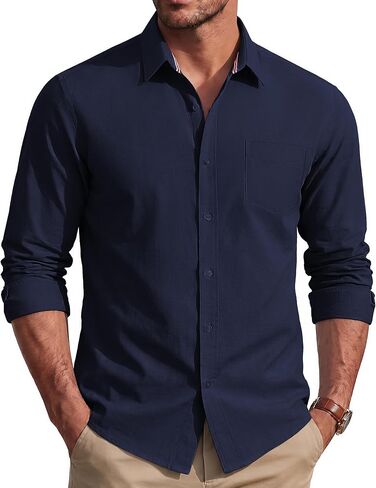 PJ PAUL JONES Men's Long Sleeve Button Down Shirt Wrinkle Free Casual Untucked Dress Shirt Regular Fit in Kuwait