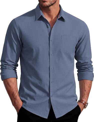 PJ PAUL JONES Men's Long Sleeve Button Down Shirt Wrinkle Free Casual Untucked Dress Shirt Regular Fit in Kuwait