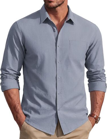 PJ PAUL JONES Men's Long Sleeve Button Down Shirt Wrinkle Free Casual Untucked Dress Shirt Regular Fit in Kuwait