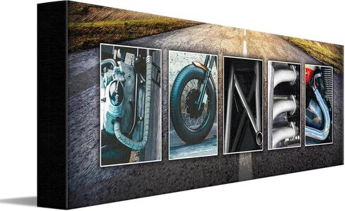 Personal-Prints MOTORCYCLE Personalized Name Art Print | Customized Gift for the Harley Davidson, Indian or Motorcycle Enthusiast | Unique Photo Canvas Art (6"x18" Stretched Canvas) in Saudi Arabia