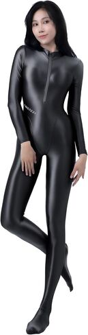 AMORESY Celestia Series Front-Zip Catsuit – High-Shine Spandex One-Piece, Stretch Fit, Classic Color Design in Saudi Arabia