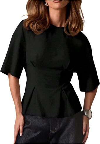 MakeMeChic Women's Ruffle Peplum Tops Going Out Short Sleeve Summer T Shirt Blouse in Saudi Arabia