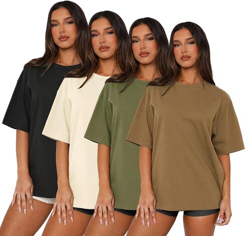 MAPICK 4 Pack Oversized Tshirts for Women Crew Neck Loose Fit Summer Baggy Tee Tops Short Sleeve Workout Shirt Clothes in Saudi Arabia