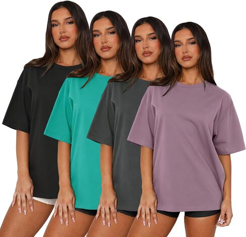MAPICK 4 Pack Oversized Tshirts for Women Crew Neck Loose Fit Summer Baggy Tee Tops Short Sleeve Workout Shirt Clothes in Saudi Arabia