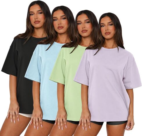 MAPICK 4 Pack Oversized Tshirts for Women Crew Neck Loose Fit Summer Baggy Tee Tops Short Sleeve Workout Shirt Clothes in Saudi Arabia