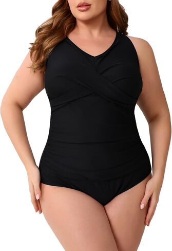 Halcurt Plus Size One Piece Swimsuit for Women Twist Front Tummy Control Full Coverage Retro Bathing Suit in Saudi Arabia