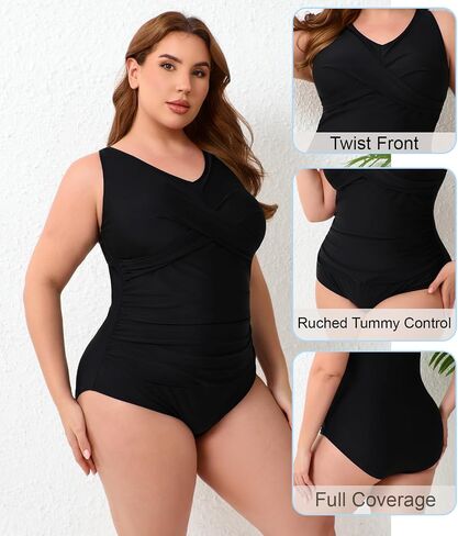 Halcurt Plus Size One Piece Swimsuit for Women Twist Front Tummy Control Full Coverage Retro Bathing Suit in Saudi Arabia