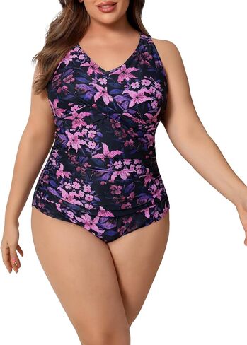 Halcurt Plus Size One Piece Swimsuit for Women Twist Front Tummy Control Full Coverage Retro Bathing Suit in Saudi Arabia