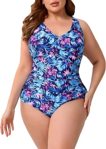 Halcurt Plus Size One Piece Swimsuit for Women Twist Front Tummy Control Full Coverage Retro Bathing Suit in Saudi Arabia
