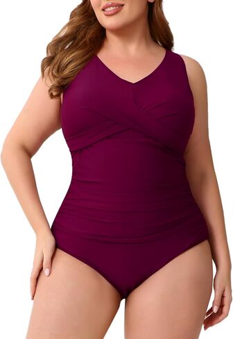 Halcurt Plus Size One Piece Swimsuit for Women Twist Front Tummy Control Full Coverage Retro Bathing Suit in Saudi Arabia