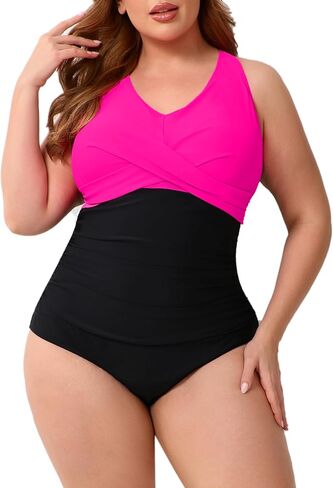 Halcurt Plus Size One Piece Swimsuit for Women Twist Front Tummy Control Full Coverage Retro Bathing Suit in Saudi Arabia