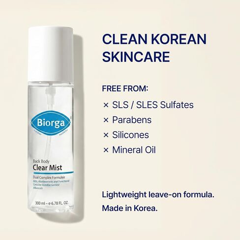 Biorga Back & Body Clear Mist, Leave-On Exfoliating Body Spray with Niacinamide BHA & Centella, Smooths Rough Bumpy Skin, Dark Spots & Uneven Tone on Back Chest Shoulders, Korean Skincare, 6.76 fl oz in Kuwait
