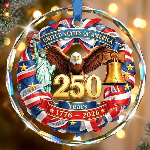 DPKOW 250 Anniversary USA Ornament 4th of July Decorations, Glass Ornament Patriotic Decorations 250th Anniversary American Gifts 4th of July Party Favors Memorial Day Party Supplies, with Gift Box in Saudi Arabia