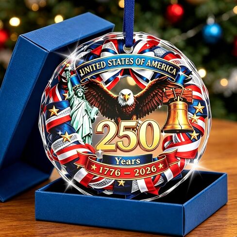 DPKOW 250 Anniversary USA Ornament 4th of July Decorations, Glass Ornament Patriotic Decorations 250th Anniversary American Gifts 4th of July Party Favors Memorial Day Party Supplies, with Gift Box in Saudi Arabia