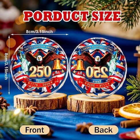 DPKOW 250 Anniversary USA Ornament 4th of July Decorations, Glass Ornament Patriotic Decorations 250th Anniversary American Gifts 4th of July Party Favors Memorial Day Party Supplies, with Gift Box in Saudi Arabia