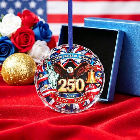 DPKOW 250 Anniversary USA Ornament 4th of July Decorations, Glass Ornament Patriotic Decorations 250th Anniversary American Gifts 4th of July Party Favors Memorial Day Party Supplies, with Gift Box in Saudi Arabia