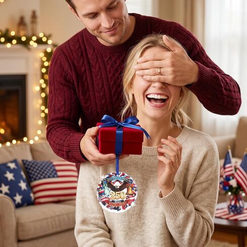 DPKOW 250 Anniversary USA Ornament 4th of July Decorations, Glass Ornament Patriotic Decorations 250th Anniversary American Gifts 4th of July Party Favors Memorial Day Party Supplies, with Gift Box in Saudi Arabia