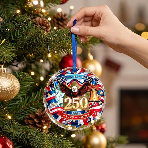 DPKOW 250 Anniversary USA Ornament 4th of July Decorations, Glass Ornament Patriotic Decorations 250th Anniversary American Gifts 4th of July Party Favors Memorial Day Party Supplies, with Gift Box in Saudi Arabia