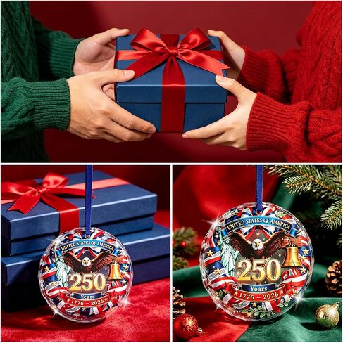 DPKOW 250 Anniversary USA Ornament 4th of July Decorations, Glass Ornament Patriotic Decorations 250th Anniversary American Gifts 4th of July Party Favors Memorial Day Party Supplies, with Gift Box in Saudi Arabia