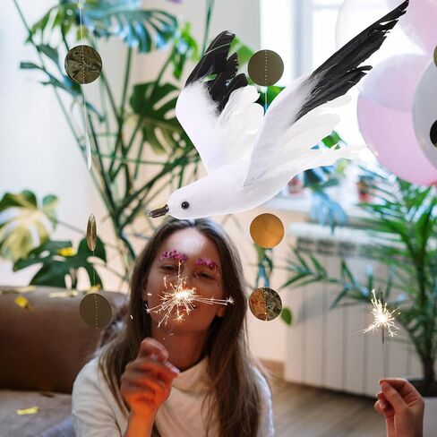 DECHOUS 3Pcs Seagull Hanging Decor, White Seagull Foam Ceiling Hanging Decorations Feathered Bird Ornament for Party Wedding Birthday Wall Decoration in Saudi Arabia
