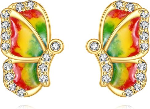 الصلبة 14K الذهب الفراشة / الطائر الطنان أقراط للنساء، 14Kt الذهب الحقيقي الفراشة / الطائر الطنان أقراط لطيف الحيوان مجوهرات هدايا لزوجتها أمي عيد الميلاد عيد ميلاد الأم in Kuwait