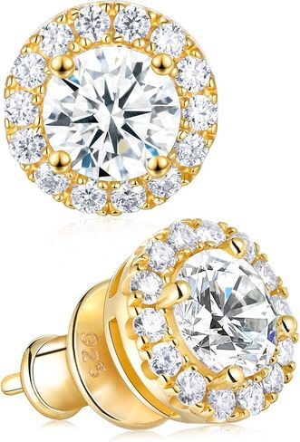D Color VVS1 Clarity Moissanite Stud Earrings, 1 Carat Round/Marquise Cut Sapphires Earrings, 925 Sterling Silver with White/Yellow Gold Plated Stud, Birthday Christmas Valentine's Day Jewelry in Saudi Arabia