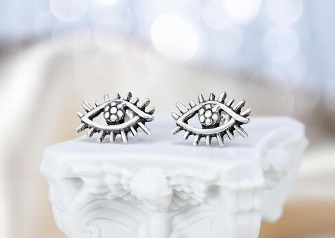 AeraVida Protection All-Seeing Eye .925 Sterling Silver Stud Earrings, Spiritual Evil Eye Symbol Jewelry, Minimalist Guardian Talisman Fashion Gift in Kuwait