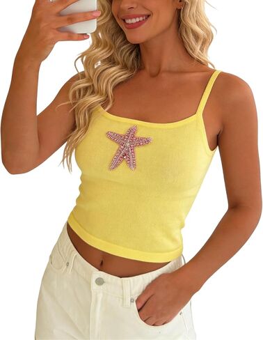 Women Y2k Starfish Cami Top Rhinestone Printed Crop Tank Tops Slim Fitted Knit Going Out Summer Shirts in Saudi Arabia