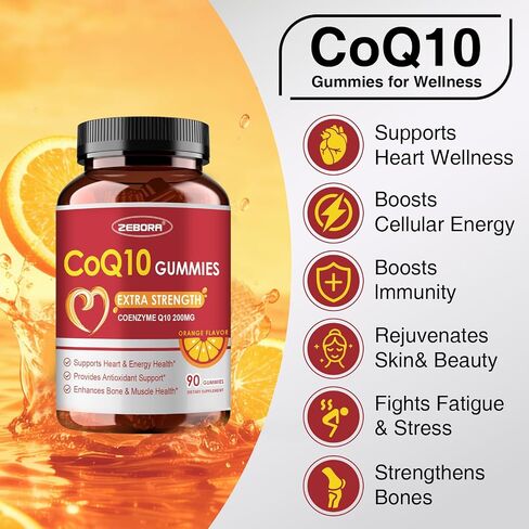 علكة ZEBORA CoQ10 200 ملغ، مكملات أنزيم Q10 عالية الامتصاص مع أوميغا 3، دعم القلب والطاقة، مضادات أكسدة قوية، نكهة البرتقال، 90 علكة in Kuwait