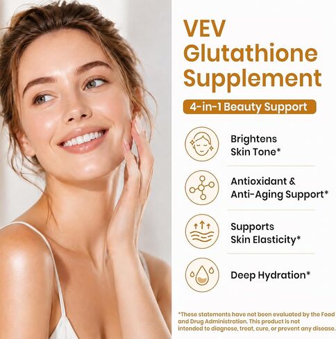 VEV Glutathione Supplement 2000mg with Vitamin C, Antioxidant Support for Skin Whitening, Hydration & Even-Looking Tone, 120 Capsules in Saudi Arabia