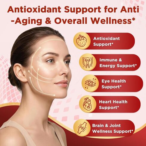 Astaxanthin Gummies 24mg, Astaxanthin Supplement with Lycopene, Vitamins & CoQ10 for Antioxidant, Eye, Skin & Immune Support, Sugar Free, Vegan, Strawberry Flavor, 60 Count in Saudi Arabia