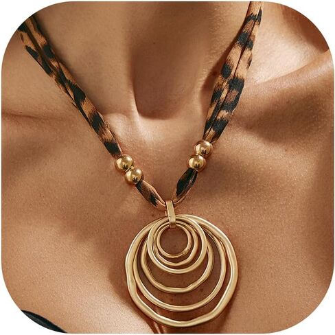 Scarf Necklace for Women Leopard Spiral Heart Pendant Necklace Exaggerated Layered Love Choker Boho Necklace Set Jewelry Gifts in Saudi Arabia
