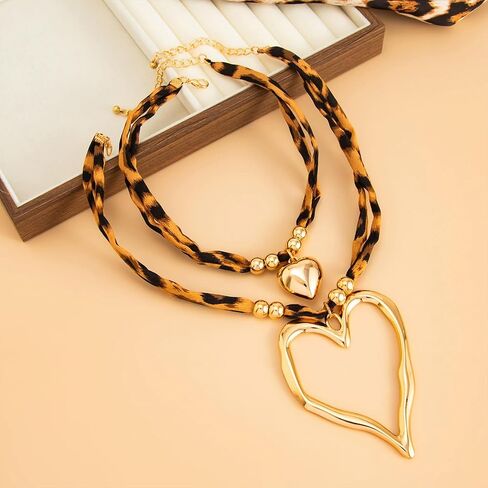 Scarf Necklace for Women Leopard Spiral Heart Pendant Necklace Exaggerated Layered Love Choker Boho Necklace Set Jewelry Gifts in Saudi Arabia