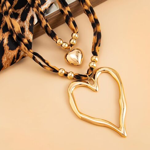 Scarf Necklace for Women Leopard Spiral Heart Pendant Necklace Exaggerated Layered Love Choker Boho Necklace Set Jewelry Gifts in Saudi Arabia