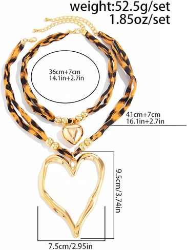 Scarf Necklace for Women Leopard Spiral Heart Pendant Necklace Exaggerated Layered Love Choker Boho Necklace Set Jewelry Gifts in Saudi Arabia