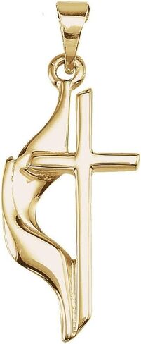 JewelryWeb 14K الذهب الأصفر الصلب الميثودية الدينية الإيمان الصليب قلادة قلادة قلادة للنساء في in Kuwait
