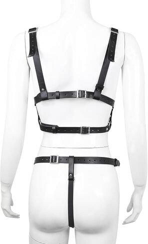 Women’s Punk Leather Bra & Harness Lingerie Set - Adjustable Bondage-Style PU Leather Bodysuit with Chains for Cosplay, Clubwear, Mardi Gras and Valentine’s Day Gift in Saudi Arabia