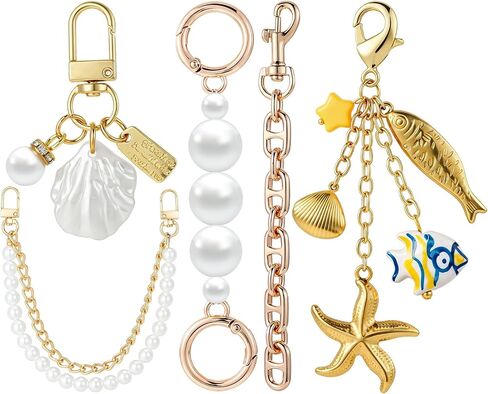 JATEBI 5 Pcs Bag Extender Chain Set Pearl Purse Chain with Ocean Charms Gold Plated Handbag Strap Extender DIY Bag Accessories for Tote Bag Summer Beach Bag Decoration in Saudi Arabia