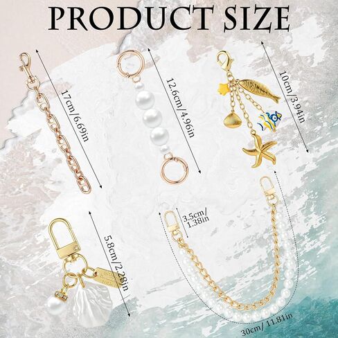 JATEBI 5 Pcs Bag Extender Chain Set Pearl Purse Chain with Ocean Charms Gold Plated Handbag Strap Extender DIY Bag Accessories for Tote Bag Summer Beach Bag Decoration in Saudi Arabia